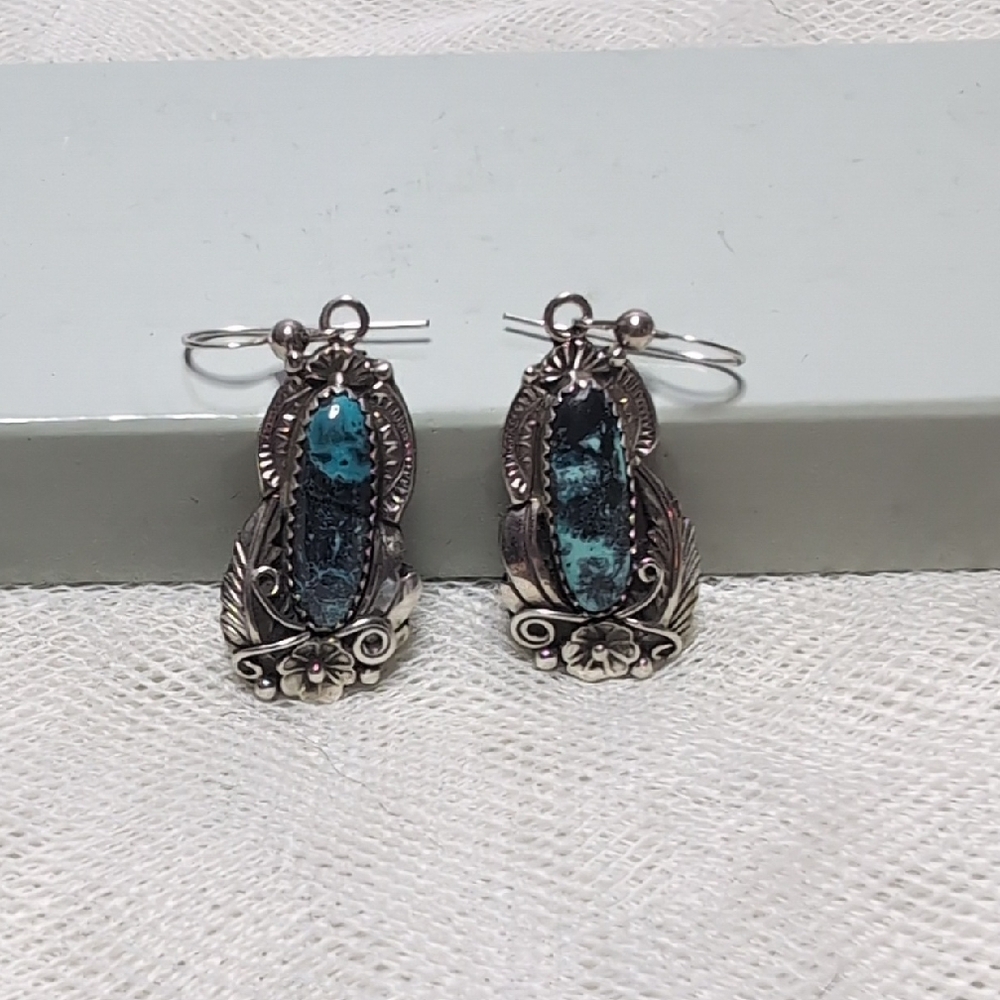 Artisan Silver and Turquoise Earrings Vintage